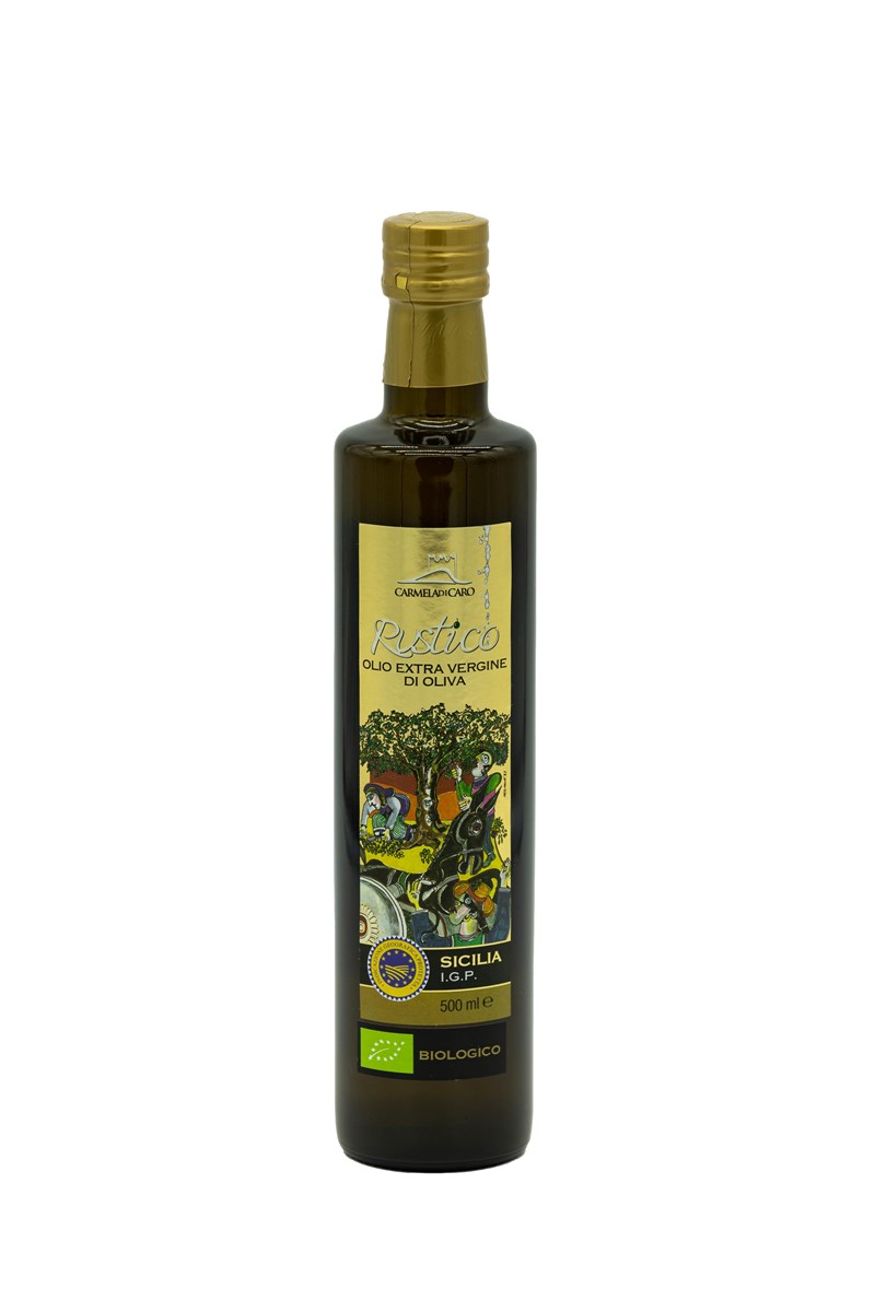 Bottle of PGI and organic Sicilian extra virgin olive oil